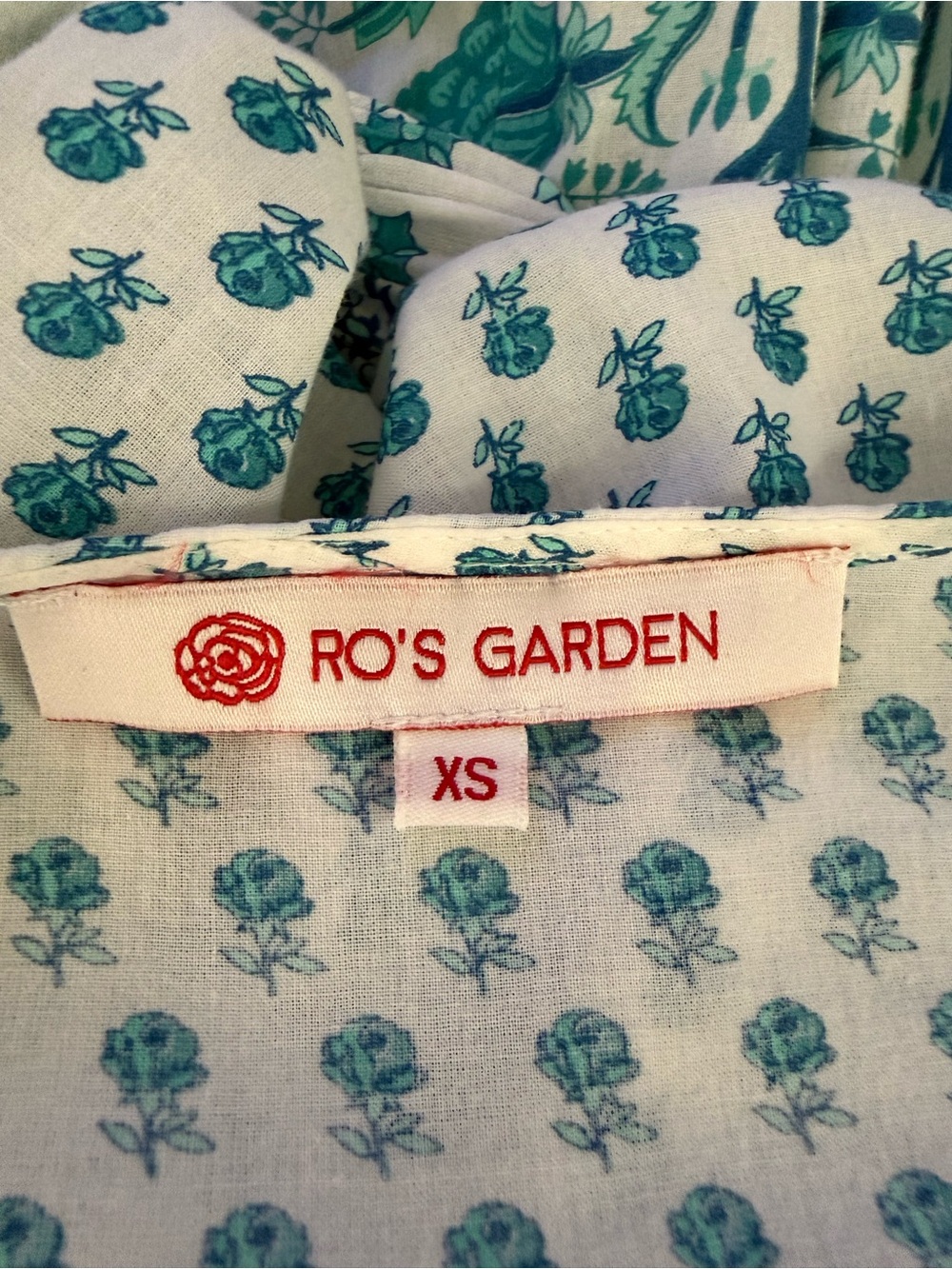 RO's GARDEN 100% Cotton Daphine Midi Teal Floral Tiered Midi Dress Size XS - Picture 5 of 6